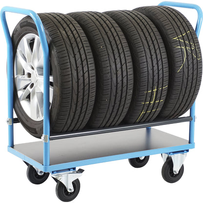 Tyre transport trolley, shelves LxW 970 x 500 mm, solid rubber.