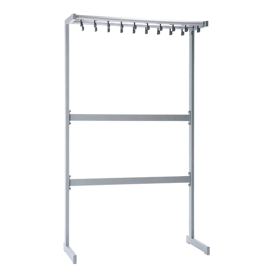Single sided coat rail, without coat hangers, silver, without umbrella holder.
