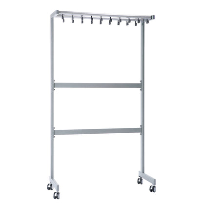 Single sided coat rail, without coat hangers, black, with umbrella holder.