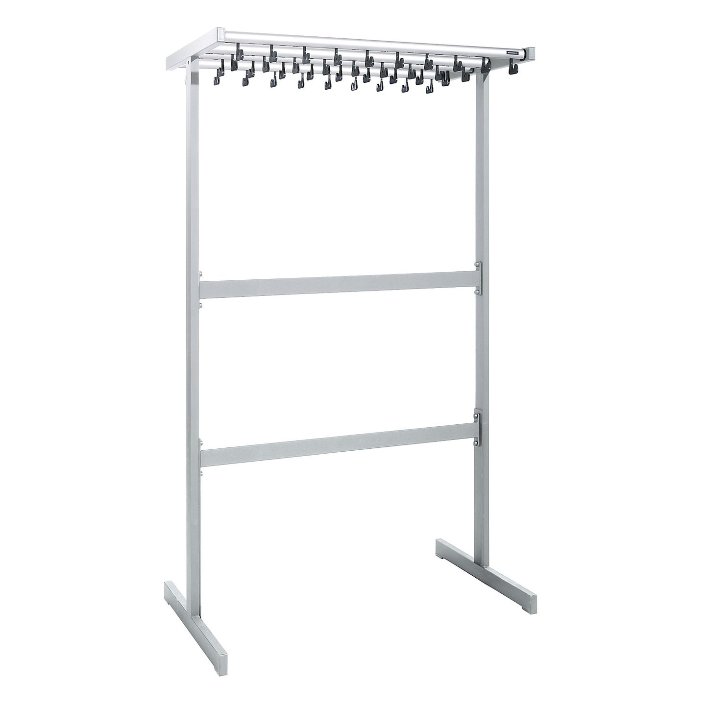 Double sided coat rail, without coat hangers, silver, without umbrella holder.