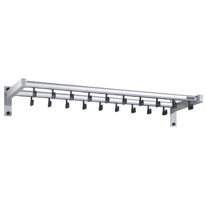 Wall mounted coat rack, with hat shelf, 19 coat hooks, without coat hangers, silver.