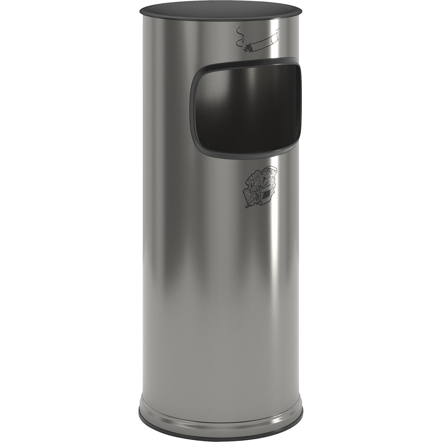 Safety combination ashtray, stainless steel, capacity 17 l, HxØ 610 x 250 mm, stainless steel.