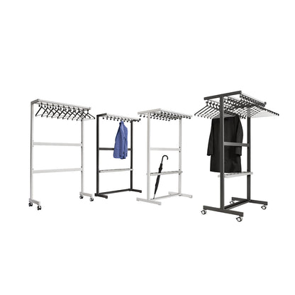 Single sided coat rail, with coat hangers, silver, without umbrella holder.