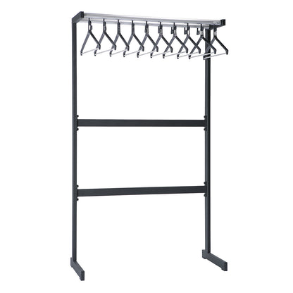 Single sided coat rail, with coat hangers, black, without umbrella holder.