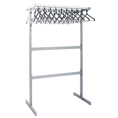 Double sided coat rail, with coat hangers, silver, without umbrella holder.
