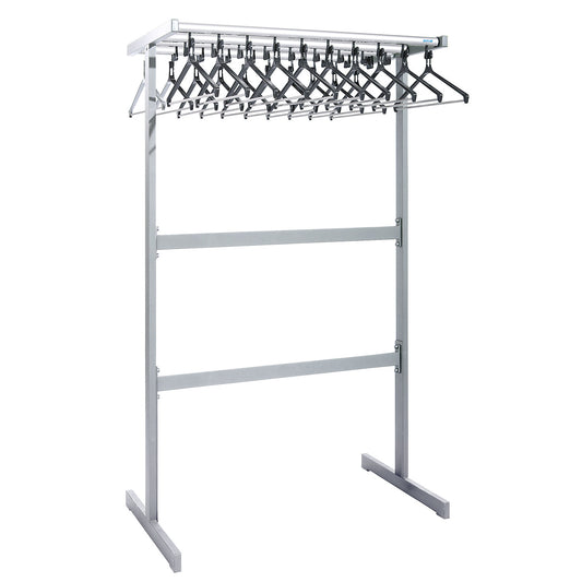 Double sided coat rail, with coat hangers, silver, without umbrella holder.