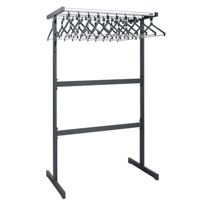 Double sided coat rail, with coat hangers, black, without umbrella holder.