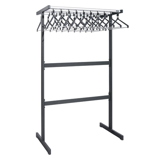 Double sided coat rail, with coat hangers, black, without umbrella holder.