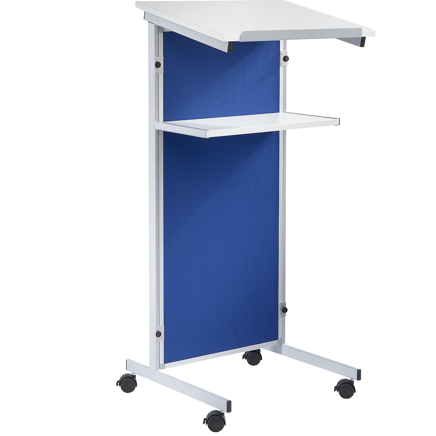 Lectern, 2 shelves, front made of fabric, blue.