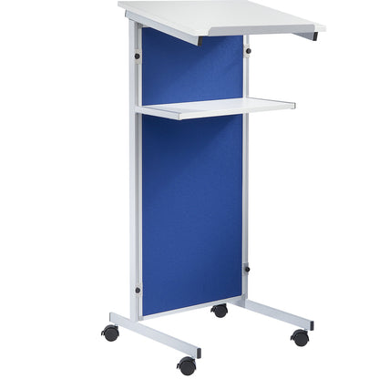 Lectern, 2 shelves, front made of fabric, blue.