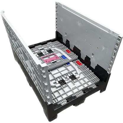 Pallet container, folding, LxWxH 1200 x 800 x 800 mm, 3 runners, closed, grey/black.