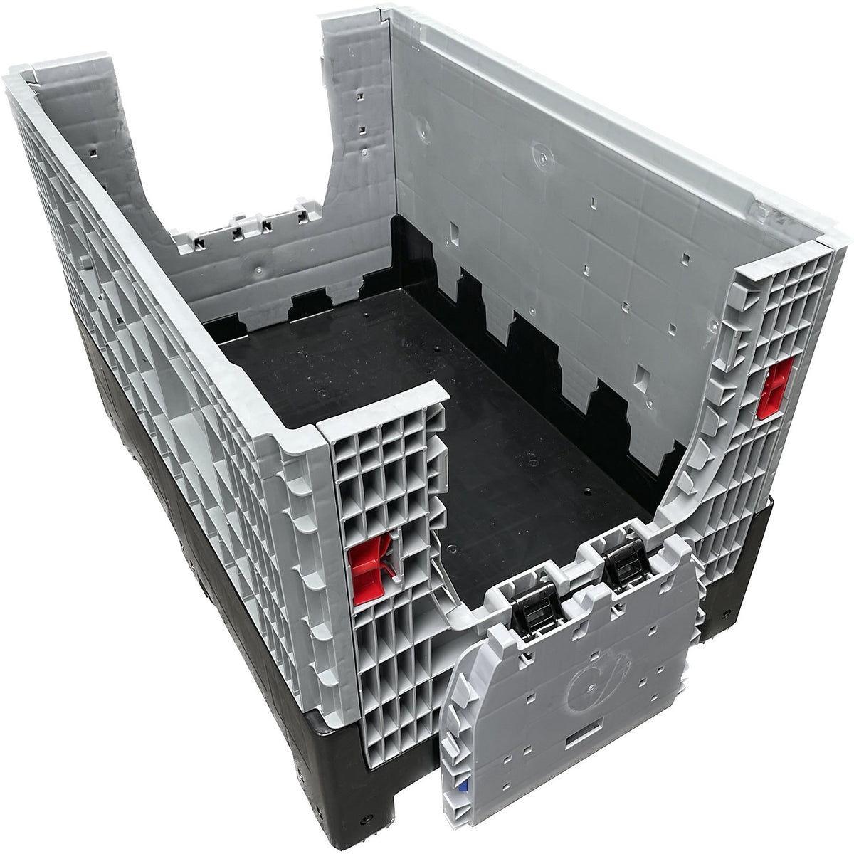Pallet container, folding, LxWxH 1200 x 800 x 800 mm, 3 runners, closed, grey/black.