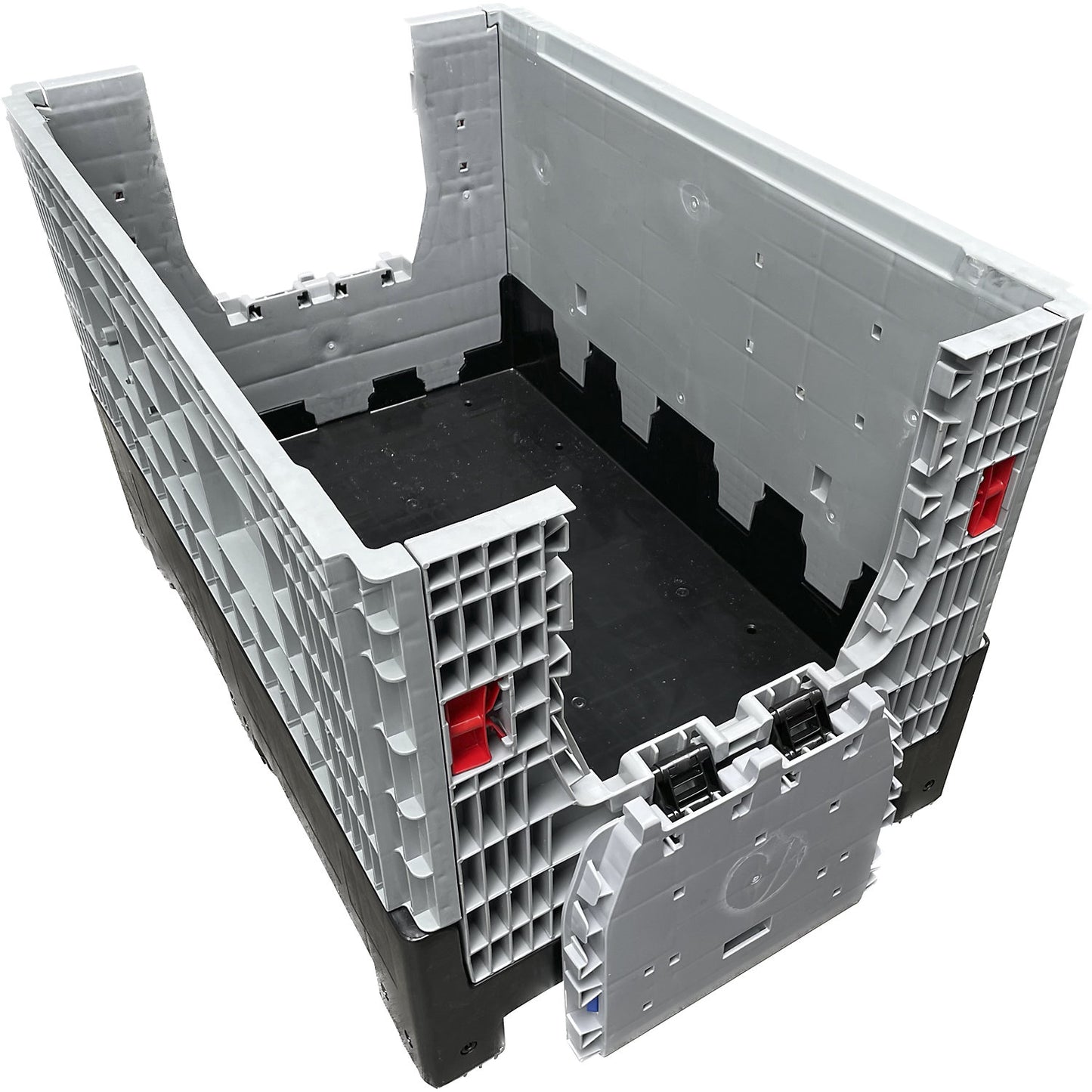 Pallet container, folding, LxWxH 1200 x 800 x 800 mm, 3 runners, closed, grey/black.