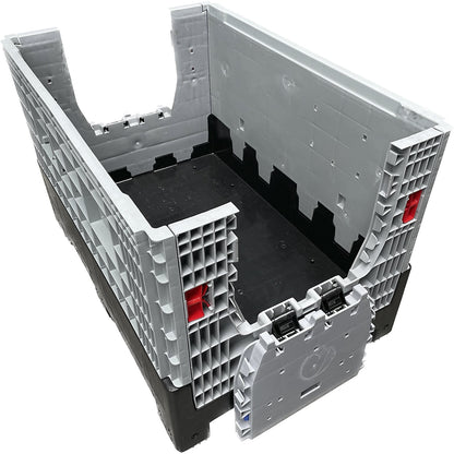 Pallet container, folding, LxWxH 1200 x 800 x 800 mm, 3 runners, closed, grey/black.