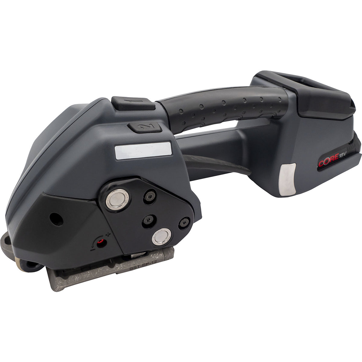 Rechargeable hand strapping tool for steel strapping, fully automatic, for strap width 13, 16, 19 mm.