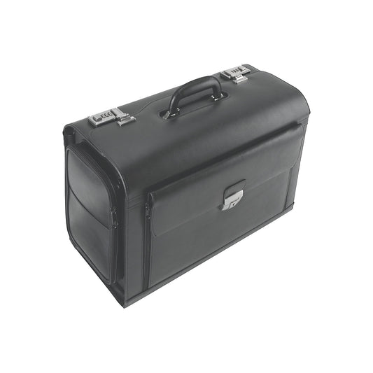 Pilots' case, 5 compartments, 2 side pockets, black.