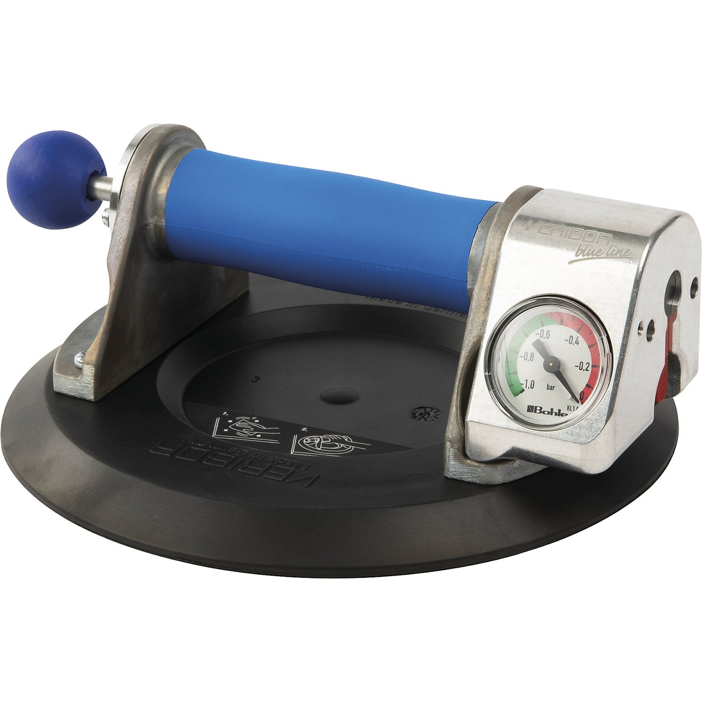 VERIBOR® suction lifter, 1 head aluminium body with manometer, max. load 120 kg, disc Ø 210 mm.