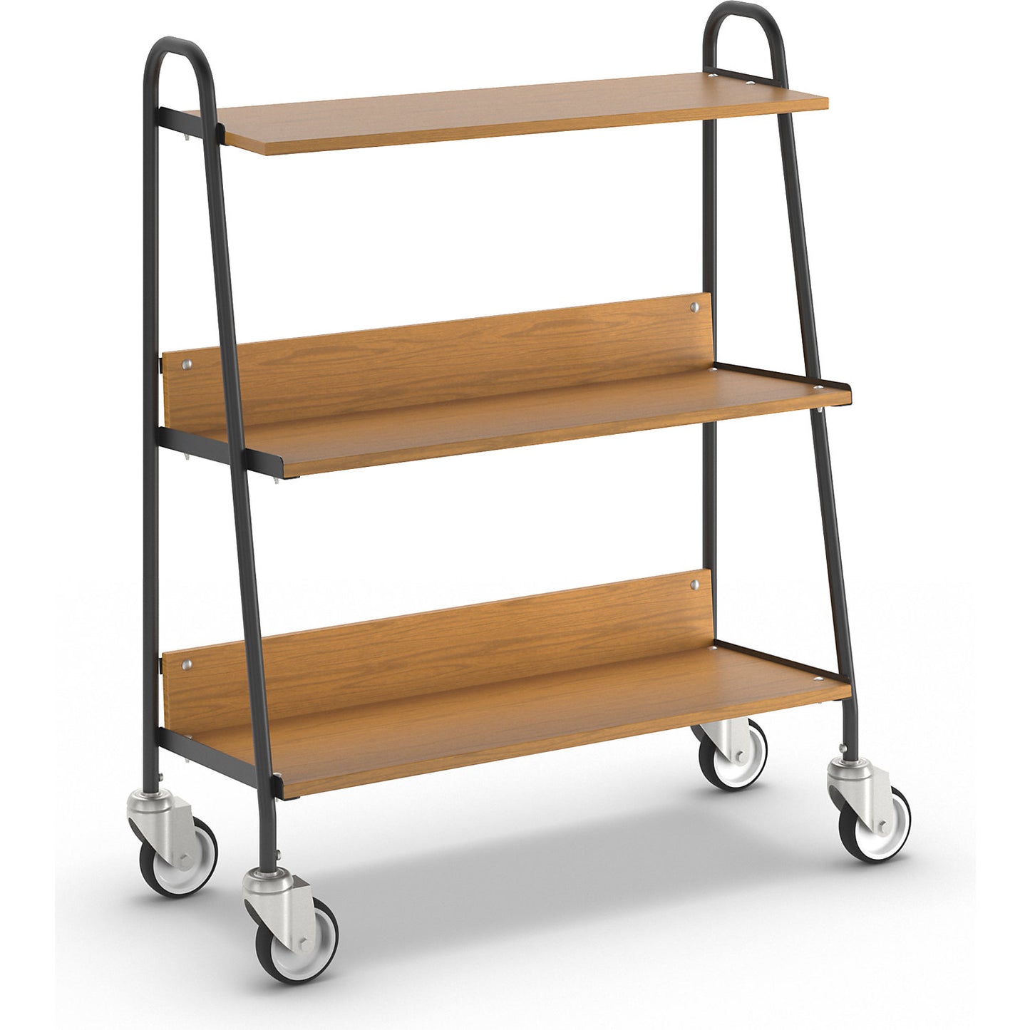 Folder trolley with 2 shelves, LxWxH 850 x 350 x 1070 mm, black / beech finish.