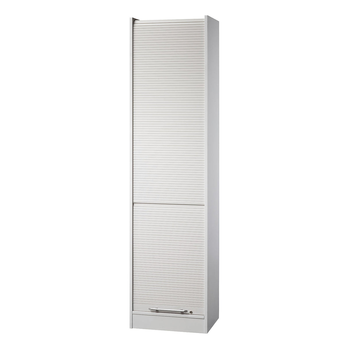 VIOLA - Roller front cabinet, width 500 mm, 4 shelves, 1 of which is fixed, light grey.