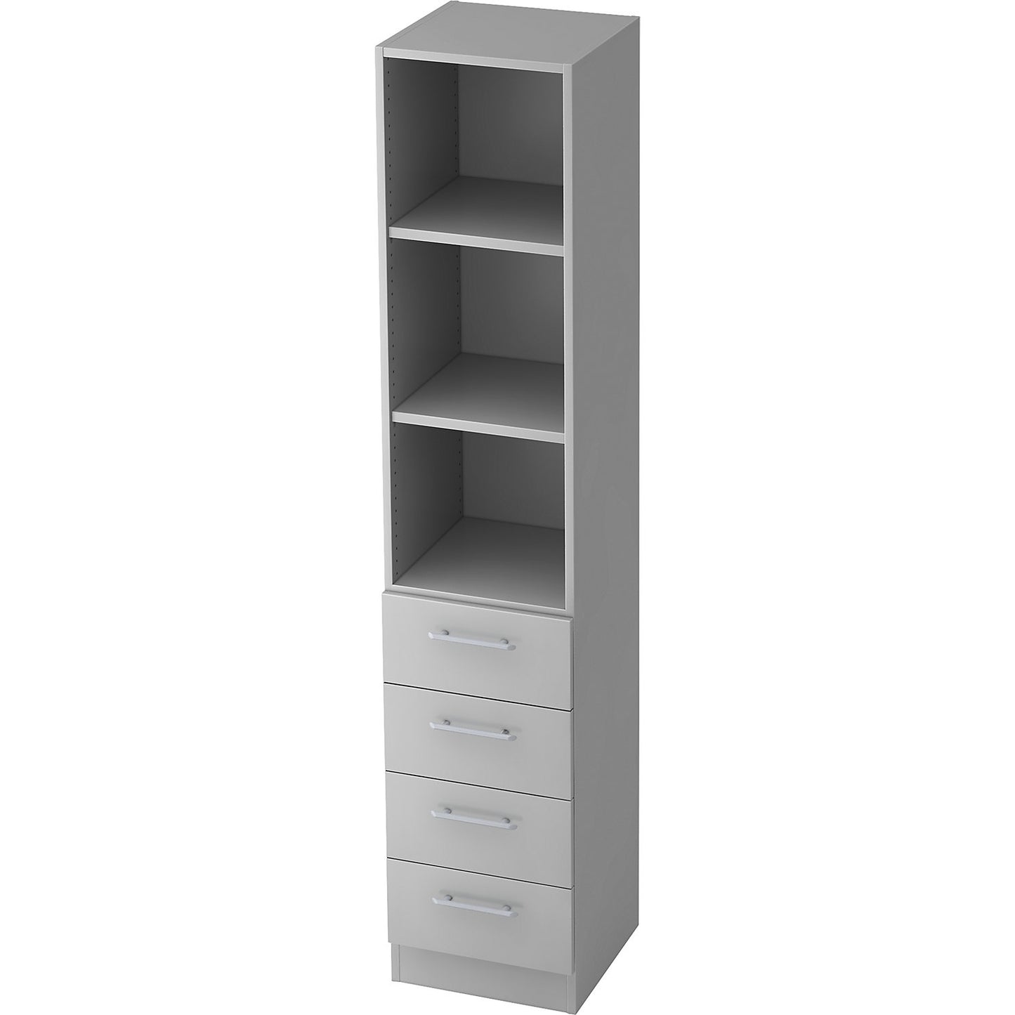 VIOLA - Shelf cupboard, 2 open shelves, 4 drawers, light grey.