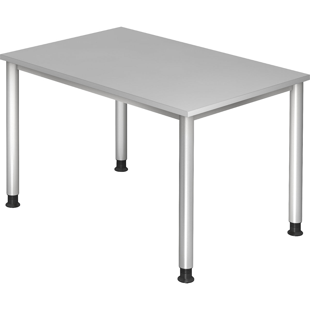 Desk, HxD 685 - 810 x 800 mm, 4 round tubular legs, width 1200 mm, aluminium silver / light grey.