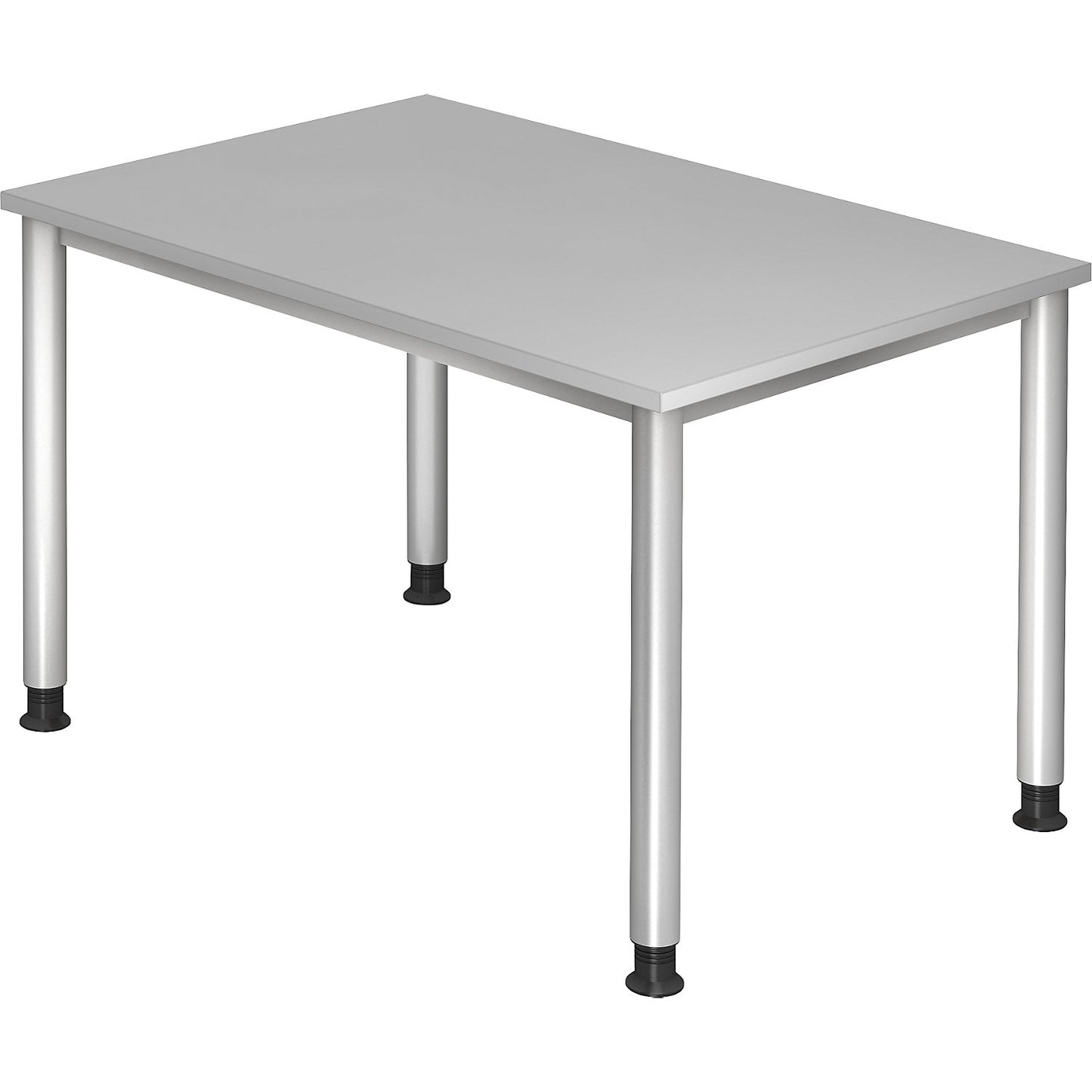 Desk, HxD 685 - 810 x 800 mm, 4 round tubular legs, width 1200 mm, aluminium silver / light grey.