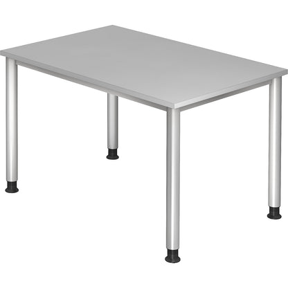 Desk, HxD 685 - 810 x 800 mm, 4 round tubular legs, width 1200 mm, aluminium silver / light grey.