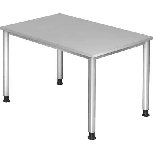 Desk, HxD 685 - 810 x 800 mm, 4 round tubular legs, width 1200 mm, aluminium silver / light grey.