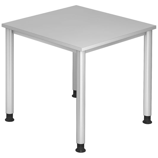 Desk, HxD 685 - 810 x 800 mm, 4 round tubular legs, width 800 mm, aluminium silver / light grey.