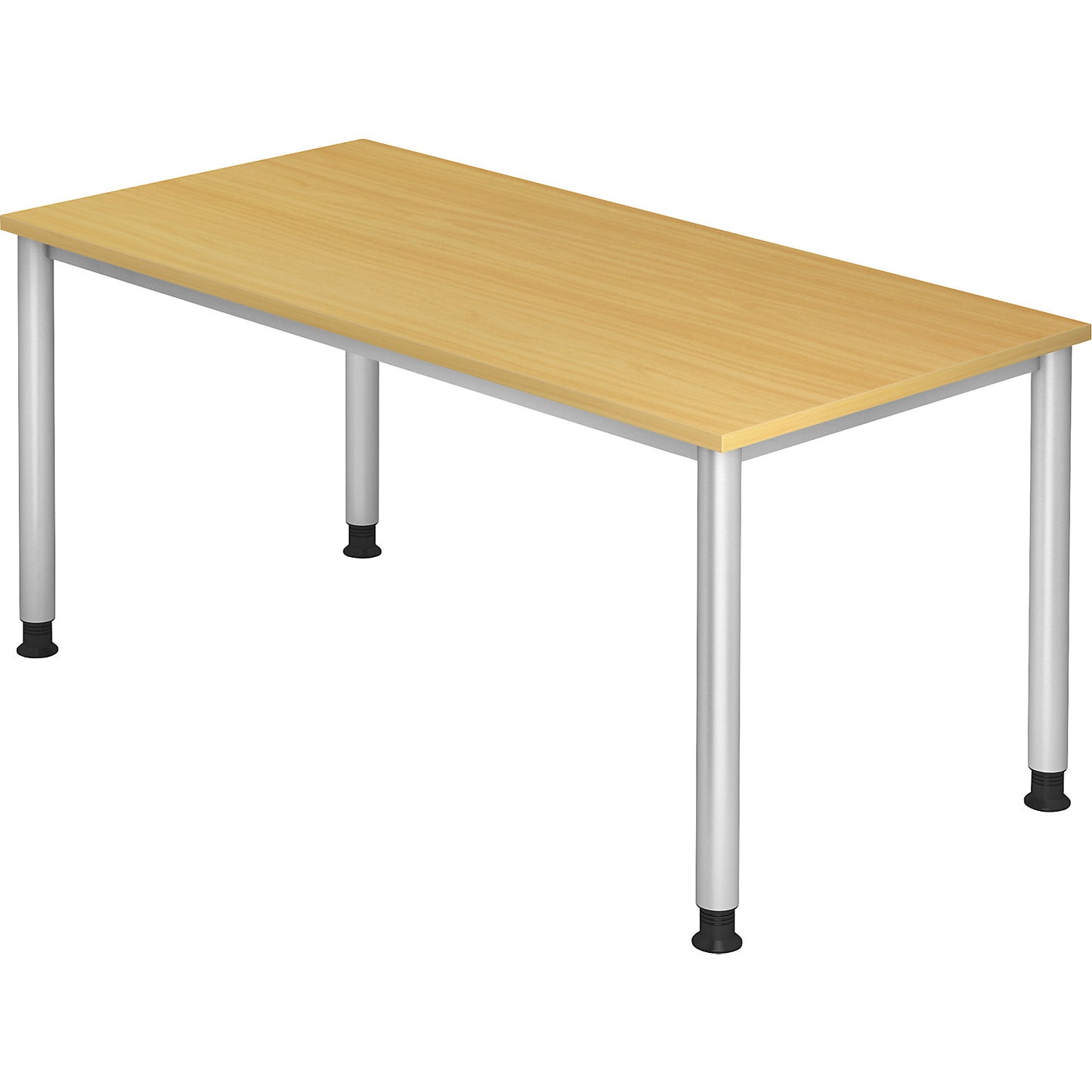 Desk, HxD 685 - 810 x 800 mm, 4 round tubular legs, width 1600 mm, aluminium silver / beech.