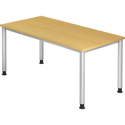 Desk, HxD 685 - 810 x 800 mm, 4 round tubular legs, width 1600 mm, aluminium silver / beech.