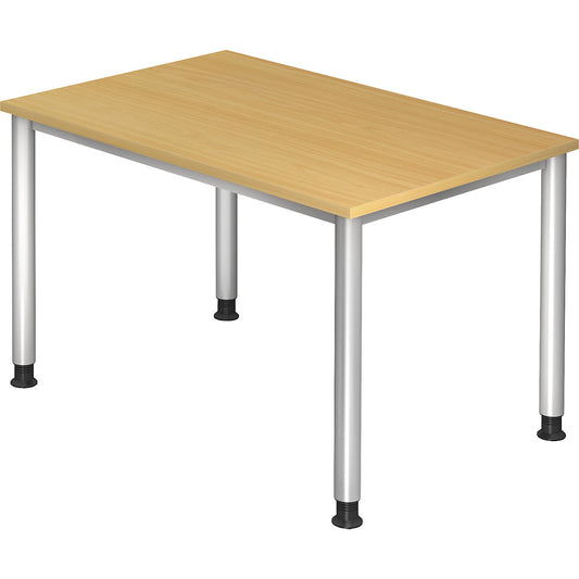Desk, HxD 685 - 810 x 800 mm, 4 round tubular legs, width 1200 mm, aluminium silver / beech.