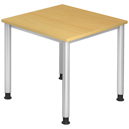 Desk, HxD 685 - 810 x 800 mm, 4 round tubular legs, width 800 mm, aluminium silver / beech.