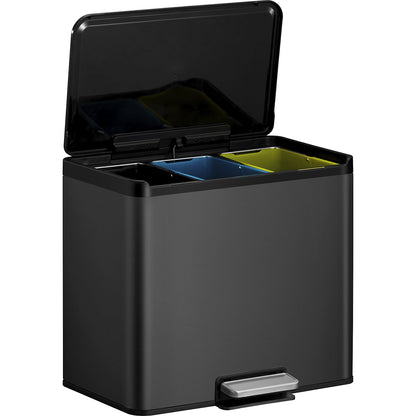 Recycler pedal bin, steel, 27 l, 3-fold collector, black.