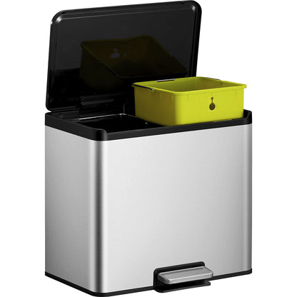 Recycler pedal bin, steel, 30 l, 2-fold collector, stainless steel.