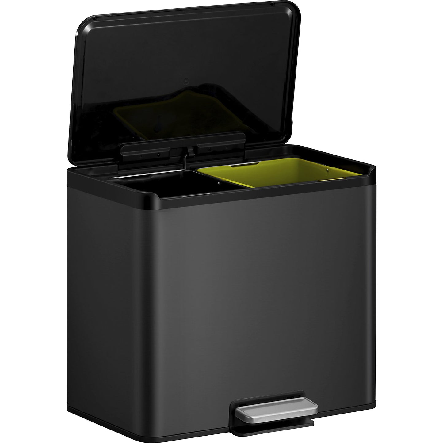 Recycler pedal bin, steel, 30 l, 2-fold collector, black.