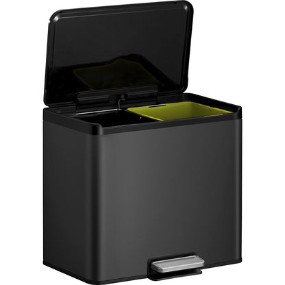 Recycler pedal bin, steel, 30 l, 2-fold collector, black.