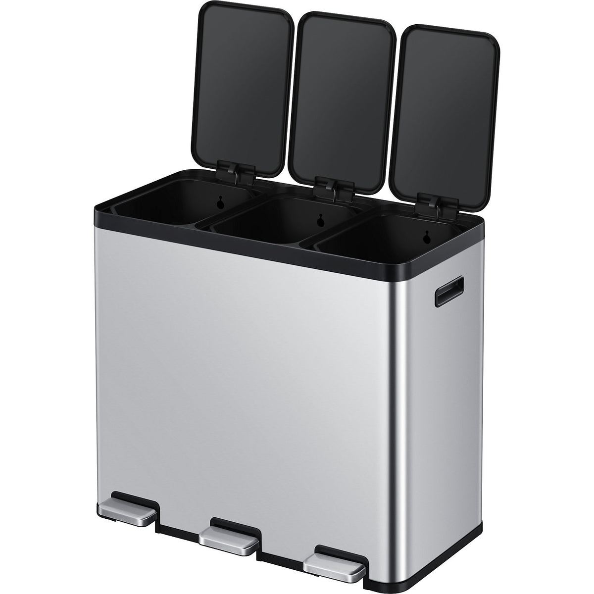 Recycler pedal bin, steel, 60 l, 3-fold collector, stainless steel.