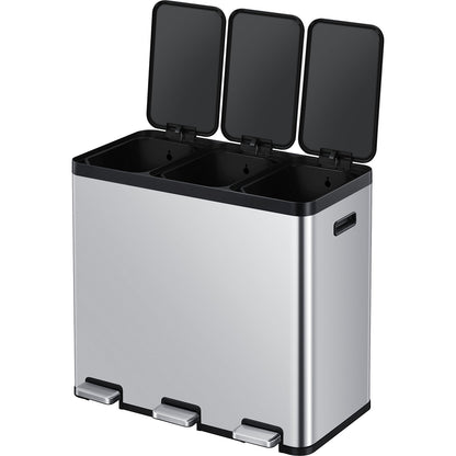 Recycler pedal bin, steel, 60 l, 3-fold collector, stainless steel.