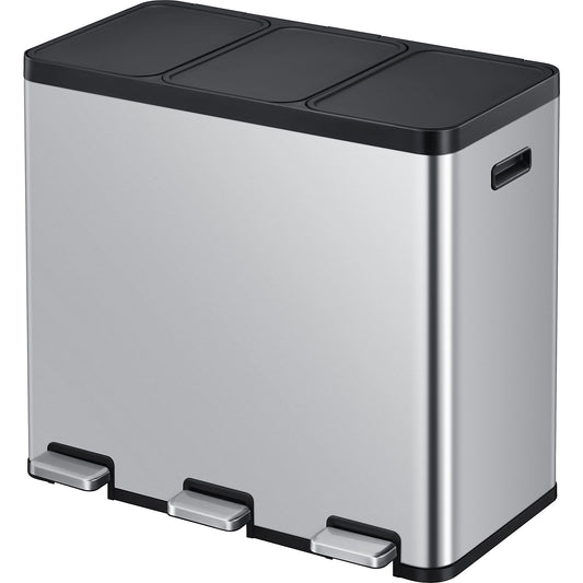 Recycler pedal bin, steel, 60 l, 3-fold collector, stainless steel.