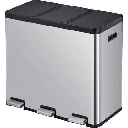 Recycler pedal bin, steel, 60 l, 3-fold collector, stainless steel.