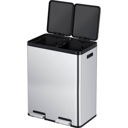 Recycler pedal bin, steel, 60 l, 2-fold collector, stainless steel.