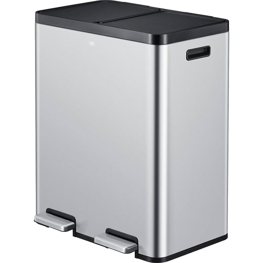 Recycler pedal bin, steel, 60 l, 2-fold collector, stainless steel.