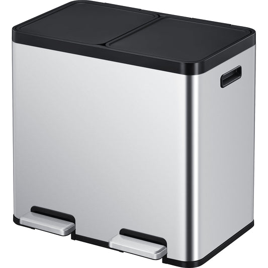 Recycler pedal bin, steel, 44 l, 2-fold collector, stainless steel.