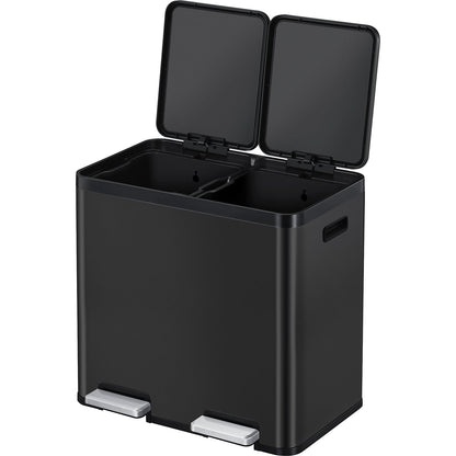 Recycler pedal bin, steel, 44 l, 2-fold collector, black.
