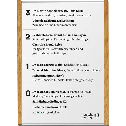 Aluminium-wood series direction sign, silver, A4 portrait, HxW 299.5 x 218.5 mm, oak.
