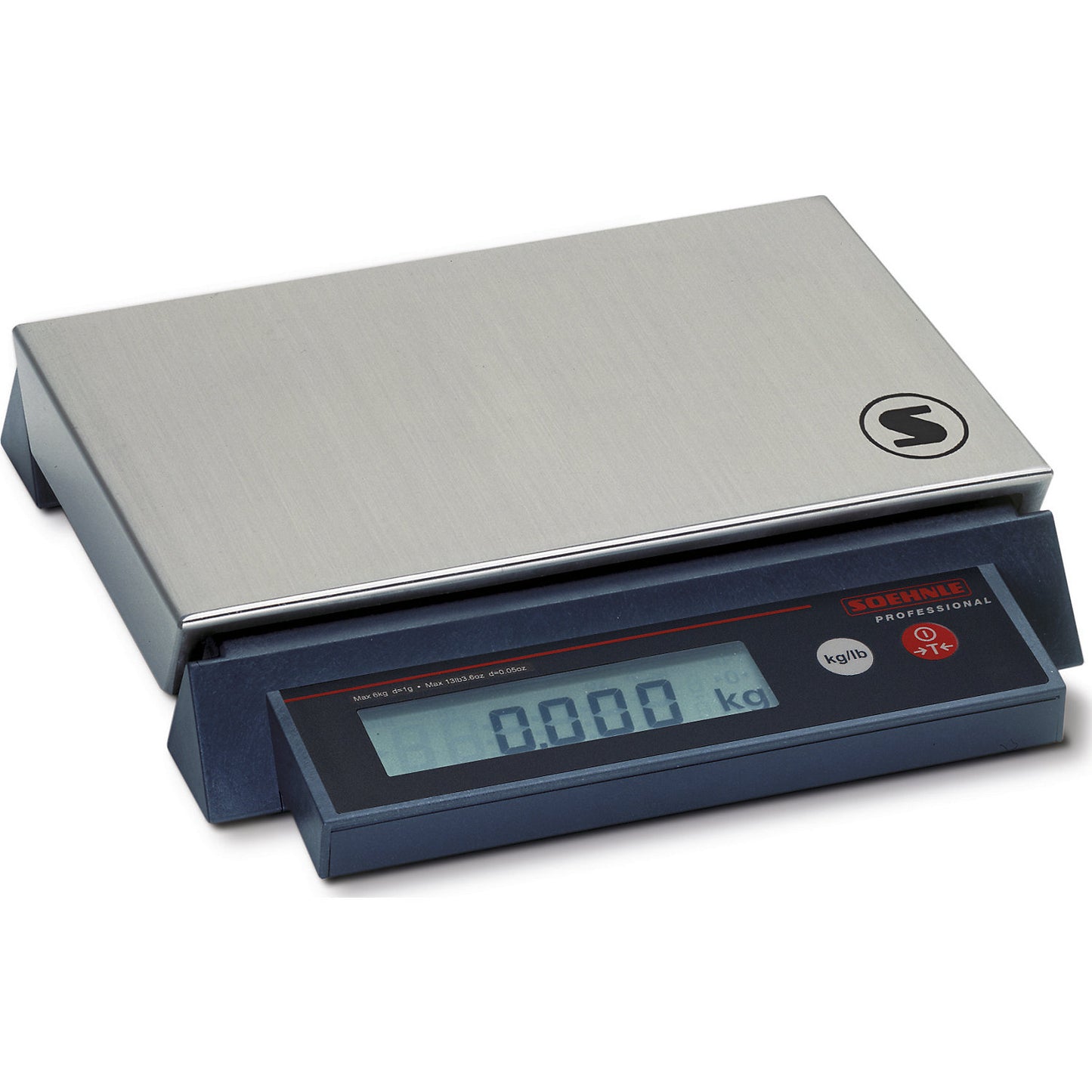 Compact scales, with dust and splash water protection, weighing range up to 12 kg, read-out accuracy 2 g, weighing plate 295 x 210 mm.