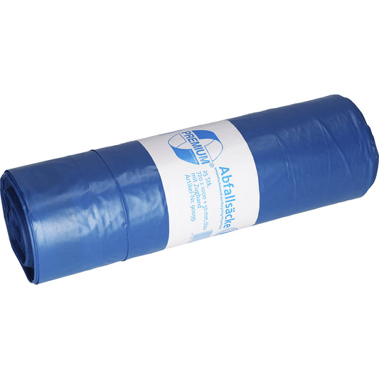 Drawstring waste sacks, LDPE, 120 l, 50 µm, WxL 720 x 1000 mm, pack of 250, blue.
