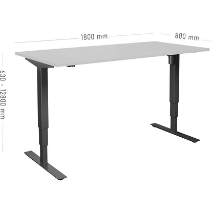 Atlanta desk, electrically height adjustable, straight, WxD 1800 x 800 mm, light grey/black.