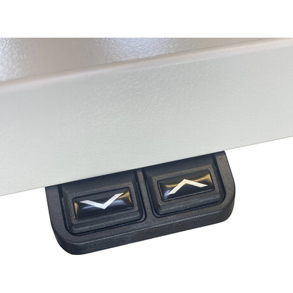 Atlanta desk, electrically height adjustable, corner, WxD 1800 x 1200 mm, dark grey/white, left.